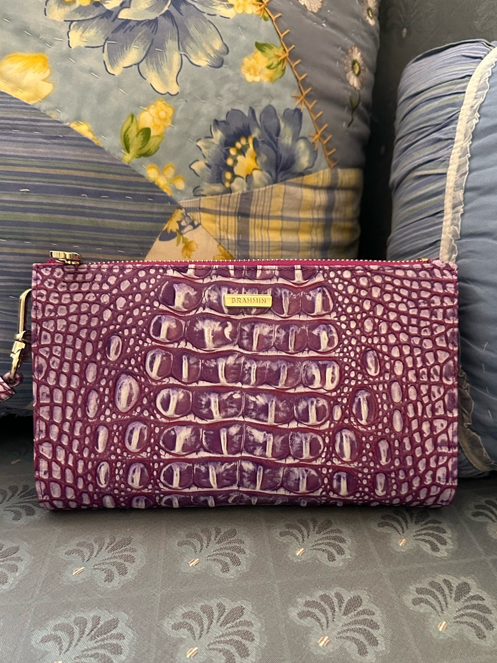 Brahmin Boysenberry  Plum Croc-Embossed Wristlet